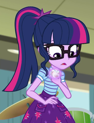Size: 758x989 | Tagged: safe, screencap, sci-twi, twilight sparkle, equestria girls, equestria girls series, g4, overpowered (equestria girls), clothes, cropped, female, geode of telekinesis, glasses, magical geodes, ponytail, skirt, solo