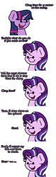 Size: 1280x4000 | Tagged: safe, artist:ljdamz1119, starlight glimmer, twilight sparkle, pony, unicorn, g4, beady eyes, comic, dialogue, female, irrational exuberance, mare, me irl, smiling, stop drop and die, stop drop and roll, suicidal