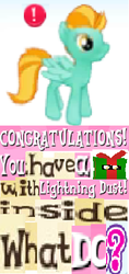 Size: 243x515 | Tagged: safe, gameloft, lightning dust, pony, g4, box, bronybait, caption, congratulations, expand dong, exploitable meme, female, image macro, meme, needs more jpeg, pony in a box, solo, text, what do