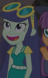 Size: 291x473 | Tagged: safe, screencap, blueberry cake, wiz kid, equestria girls, equestria girls series, g4, opening night, background human, calarts, cropped, cute, open mouth, smiling, volumetric mouth