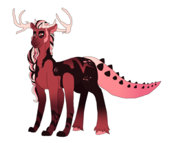 Size: 1785x1485 | Tagged: safe, artist:dreamcloudadopts, oc, oc only, oc:big red, draconequus, hybrid, antlers, draconequus oc, interspecies offspring, magical gay spawn, male, multiple limbs, offspring, parent:big macintosh, parent:discord, parents:discomac, simple background, solo, transparent background, unshorn fetlocks