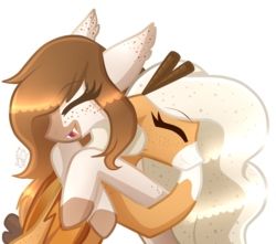 Size: 1700x1500 | Tagged: safe, artist:sugaryicecreammlp, oc, oc only, oc:caramel drizzle, oc:pumpkin spice, bat pony, pony, female, hug, mare, simple background, transparent background