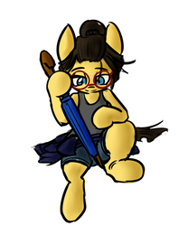 Size: 750x900 | Tagged: safe, artist:spheedc, oc, oc only, oc:sphee, earth pony, semi-anthro, arm hooves, clothes, digital art, female, glasses, hair bun, jacket, mare, shorts, simple background, sitting, solo, tank top, umbrella, white background