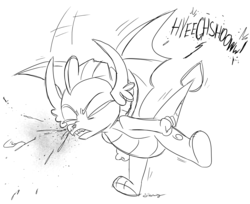 Size: 11024x8998 | Tagged: safe, artist:silverwing, smolder, dragon, g4, absurd resolution, female, monochrome, mucus, nostril flare, paws, sketch, sneeze cloud, sneezing, snot