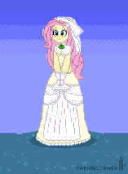 Size: 308x420 | Tagged: safe, artist:carnifex, fluttershy, equestria girls, g4, clothes, dress, female, gif, non-animated gif, pilgrim outfit, pixel art, solo