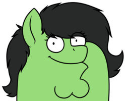 Size: 800x641 | Tagged: safe, artist:smoldix, edit, oc, oc only, oc:filly anon, bedroom eyes, crossover, family guy, female, filly, looking at you, male, peter griffin, simple background, smiling, solo, this is epic, transparent background