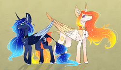 Size: 2146x1237 | Tagged: safe, artist:foxlove253, princess celestia, princess luna, alicorn, pony, g4, alternate universe, chest fluff, duo, ear fluff