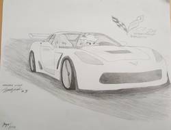 Size: 1660x1260 | Tagged: safe, artist:forzaveteranenigma, applejack, equestria girls, g4, car, chevrolet, chevrolet corvette, corvette, corvette c7, female, solo, traditional art