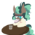 Size: 1000x1000 | Tagged: safe, artist:dragonpone, derpibooru exclusive, minty mocha, earth pony, pony, g4, the parent map, bags under eyes, bathrobe, clothes, coffee, donut, female, food, freckles, lidded eyes, lineless, mare, mouth hold, robe, simple background, solo, steam, table, tired, transparent background