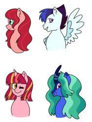 Size: 1372x1828 | Tagged: safe, artist:kukakimon, oc, oc only, dracony, earth pony, hybrid, pegasus, pony, unicorn, adoptable, bust, fangs, female, freckles, interspecies offspring, male, mare, offspring, one eye closed, parent:big macintosh, parent:flash sentry, parent:fluttershy, parent:rainbow dash, parent:rarity, parent:soarin', parent:spike, parent:twilight sparkle, parents:flashlight, parents:fluttermac, parents:soarindash, parents:sparity, simple background, spread wings, stallion, transparent background, wings, wink