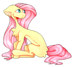 Size: 382x350 | Tagged: safe, artist:foxlove253, fluttershy, pony, g4, big ears, chest fluff, ear fluff, female, floppy ears, fluffy, frown, looking over shoulder, mare, missing cutie mark, pixel art, sidemouth, simple background, solo, transparent background, wingless