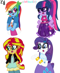 Size: 1024x1229 | Tagged: safe, artist:xxfluffypachirisuxx, rainbow dash, rarity, sci-twi, sunset shimmer, twilight sparkle, equestria girls, g4, simple background, transparent background