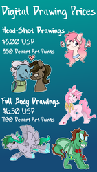 Size: 1080x1920 | Tagged: safe, artist:redpalette, oc, dragon, pegasus, pony, unicorn, cel shading, clothes, commission, cute, glasses, heart, price list, scarf