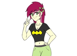 Size: 764x556 | Tagged: safe, artist:max rider, roseluck, equestria girls, g4, batman, female, hero shirt, simple background, solo, white background