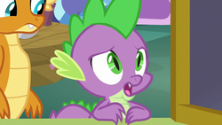 Size: 1280x720 | Tagged: safe, screencap, smolder, spike, dragon, father knows beast, g4, male, winged spike, wings