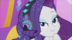 Size: 1280x720 | Tagged: safe, edit, edited screencap, screencap, rarity, equestria girls, equestria girls series, g4, the other side, animated, beautiful, carousel dress, clothes, fabulous, female, headphones, jumpsuit, one eye closed, solo, sound, strapless, taylor swift, webm, wink