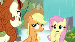 Size: 1280x720 | Tagged: safe, screencap, applejack, autumn blaze, fluttershy, kirin, g4, sounds of silence, fire, water