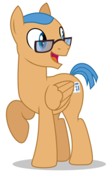 Size: 3071x4902 | Tagged: safe, artist:dragonchaser123, trusty splendor, pegasus, pony, equestria daily, g4, school raze, background pony, glasses, illustrious q, male, moderator, open mouth, raised hoof, shaved mane, short tail, simple background, solo, stallion, transparent background