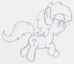 Size: 782x669 | Tagged: safe, oc, oc only, oc:filly anon, earth pony, pony, female, filly, monochrome, pencil drawing, side view, smiling, solo, traditional art