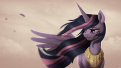 Size: 1280x720 | Tagged: dead source, source needed, safe, artist:jeki, twilight sparkle, alicorn, pony, g4, female, immortality blues, mare, sad, solo, twilight sparkle (alicorn), twilight will outlive her friends, windswept mane