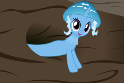 Size: 3110x2073 | Tagged: safe, artist:badumsquish, derpibooru exclusive, trixie, monster pony, mushroom pony, original species, g4, female, grin, high res, log, looking at you, mushroom, mushroomified, peeking, ponified photo, show accurate, shroomsie, smiling, solo, species swap, wat
