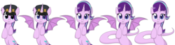 Size: 10574x2741 | Tagged: safe, artist:moonatik, starlight glimmer, alicorn, bat pony, bat pony alicorn, lamia, original species, pony, unicorn, g4, absurd resolution, coin, commission, cute, female, glimbat, hat, jojo's bizarre adventure, looking at you, simple background, slit pupils, solo, spread wings, stardust crusaders, transparent background, wings