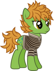 Size: 739x984 | Tagged: safe, artist:lightningbolt, derpibooru exclusive, earth pony, pony, g4, .svg available, all time low, clothes, frown, hair over one eye, male, messy mane, messy tail, ponified, shirt, show accurate, simple background, solo, stallion, standing, svg, t-shirt, transparent background, vector, zack merrick