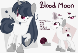 Size: 3000x2048 | Tagged: safe, artist:cinnamontee, oc, oc only, oc:blood moon, pony, unicorn, vampony, female, high res, mare, reference sheet, solo