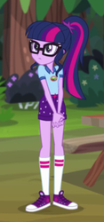 Size: 266x569 | Tagged: safe, screencap, sci-twi, twilight sparkle, equestria girls, g4, my little pony equestria girls: legend of everfree, camp everfree outfits, clothes, converse, cropped, female, glasses, legs, ponytail, shoes, shorts, sneakers, socks, solo