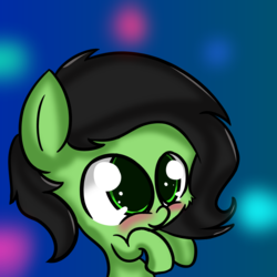 Size: 1000x1000 | Tagged: safe, oc, oc only, oc:filly anon, earth pony, pony, abstract background, blushing, female, filly, solo