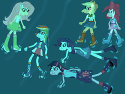 Size: 3378x2538 | Tagged: safe, artist:sb1991, applejack, fluttershy, pinkie pie, rainbow dash, rarity, twilight sparkle, alicorn, equestria girls, g4, boots, clothes, high res, request, requested art, shoes, swimming, twilight sparkle (alicorn), underwater