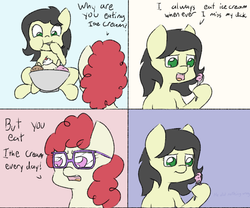 Size: 720x599 | Tagged: safe, artist:happy harvey, twist, oc, oc:filly anon, pony, g4, comic, female, filly, food, ice cream, lisp, meme, phone drawing, ponified meme