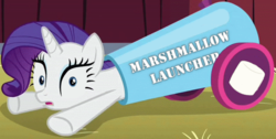 Size: 697x351 | Tagged: safe, edit, edited screencap, screencap, rarity, pony, unicorn, g4, spike at your service, cannon, cropped, female, mare, pony cannonball, rarity is a marshmallow, solo