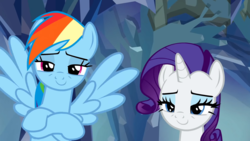 Size: 1920x1080 | Tagged: safe, screencap, rainbow dash, rarity, g4, what lies beneath, lidded eyes