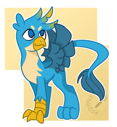 Size: 1300x1400 | Tagged: safe, artist:redpalette, gallus, griffon, g4, abstract background, claws, cute, gallabetes, male, paws, smiling, solo, spread wings, standing, tail, wings