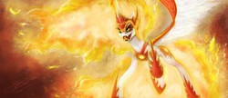 Size: 1280x552 | Tagged: safe, artist:roda11, daybreaker, pony, a royal problem, g4, female, mane of fire, signature, solo, spread wings, wings