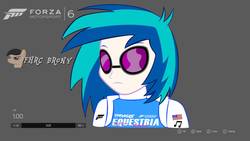 Size: 1440x810 | Tagged: safe, artist:forzaveteranenigma, dj pon-3, vinyl scratch, fanfic:equestria motorsports, equestria girls, g4, forza motorsport 6, racing suit