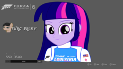 Size: 1440x810 | Tagged: safe, artist:forzaveteranenigma, twilight sparkle, fanfic:equestria motorsports, equestria girls, g4, forza motorsport 6, racing suit