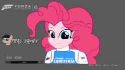 Size: 676x380 | Tagged: safe, artist:forzaveteranenigma, pinkie pie, fanfic:equestria motorsports, equestria girls, g4, forza motorsport 6, racing suit