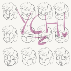 Size: 2100x2100 | Tagged: safe, artist:lannielona, pony, advertisement, bust, commission, expression, expressions, facial expressions, high res, monochrome, sheet, sketch, solo, your character here