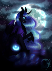 Size: 2832x3894 | Tagged: safe, artist:djspark3, nightmare moon, alicorn, pony, g4, female, full moon, high res, mare, missing accessory, moon, solo