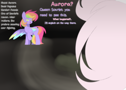 Size: 1400x1000 | Tagged: safe, artist:scarletverse, artist:taaffeiite, oc, oc only, oc:aurora borealis, oc:scarlet starlight, pegasus, pony, unicorn, comic:once upon a time, colored wings, dialogue, duo, female, mare, parent:cyberia starlight, parent:sakura starlight, scarletverse, simple background