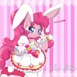 Size: 3000x3000 | Tagged: safe, artist:avchonline, pinkie pie, earth pony, semi-anthro, g4, arm hooves, bunny ears, clothes, cosplay, costume, cute, diapinkes, dress, female, high res, mare, precure, puffy sleeves, smiling, solo