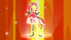 Size: 1920x1080 | Tagged: safe, screencap, sunset shimmer, equestria girls, equestria girls series, forgotten friendship, g4, female, ponied up, solo, super sentai stance