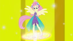 Size: 1920x1080 | Tagged: safe, screencap, fluttershy, equestria girls, equestria girls specials, g4, my little pony equestria girls: better together, my little pony equestria girls: forgotten friendship, clothes, female, ponied up, solo, spread wings, standing, super ponied up, super sentai stance, wings, yellow