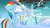 Size: 1280x720 | Tagged: safe, screencap, rainbow dash, pegasus, pony, g4, my little pony: friendship is magic, school raze, cloudsdale, eyes closed, female, mare, smiling, solo, spread wings, wings