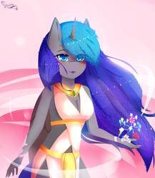 Size: 1300x1500 | Tagged: safe, artist:shan3ng, oc, oc only, oc:techno universal, alicorn, anthro, alicorn oc, anthro oc, clothes, dress, female, mare, solo