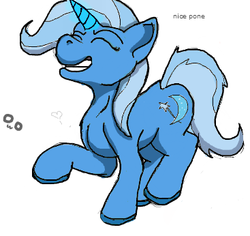 Size: 367x346 | Tagged: safe, artist:mcsplosion, trixie, pony, unicorn, g4, eyes closed, female, flockdraw, mare, raised hoof, simple background, smiling, solo, text, white background