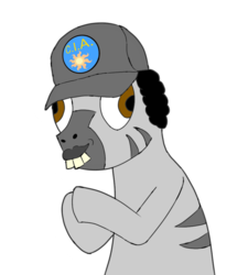 Size: 900x1000 | Tagged: safe, artist:anonymous, pony, zebra, /mlpol/, cia, glowing, hand, hat, meme, rubbing, simple background, solo, terry davis, transparent background