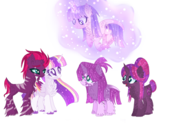 Size: 1164x838 | Tagged: safe, artist:kurosawakuro, artist:selenaede, tempest shadow, twilight sparkle, oc, oc:micaela sparkle, oc:midnight sparkle, oc:moonlight sparkle, alicorn, pony, unicorn, alternate design, alternate hairstyle, alternate universe, base used, broken horn, cheek fluff, chest fluff, colored wings, ear fluff, ethereal mane, eye scar, family, female, glowing horn, horn, lesbian, levitation, magic, magical lesbian spawn, male, mare, mother and daughter, mother and son, offspring, open mouth, parent:tempest shadow, parent:twilight sparkle, parents:tempestlight, redesign, scar, self-levitation, shipping, siblings, simple background, sisters, starry mane, telekinesis, tempestlight, transparent background, twilight sparkle (alicorn), unshorn fetlocks, wall of tags
